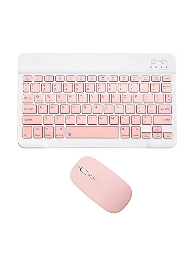Rechargeable Bluetooth Keyboard and Mouse Combo Ultra-Slim Portable Compact Wireless Mouse Keyboard Set for Android Windows Tablet Cell Phone iPhone iPad Pro Air Mini, iPad OS/iOS 13 and Above (Pink) - Image 1
