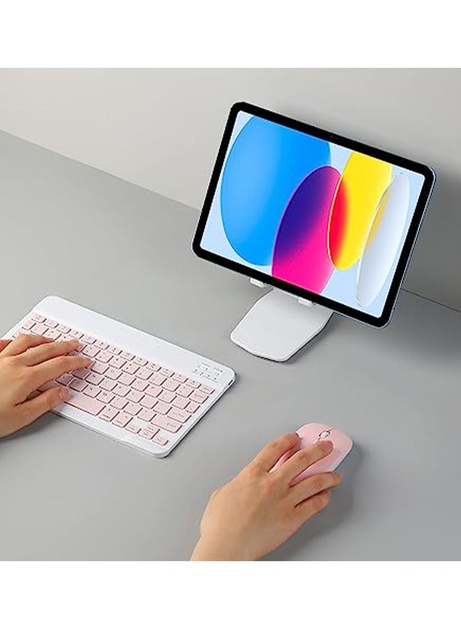 Rechargeable Bluetooth Keyboard and Mouse Combo Ultra-Slim Portable Compact Wireless Mouse Keyboard Set for Android Windows Tablet Cell Phone iPhone iPad Pro Air Mini, iPad OS/iOS 13 and Above (Pink) - Image 3