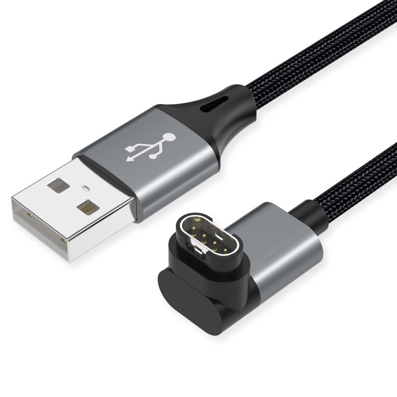 AGVEE كابل شحن AGVEE 2 حزمة 3.3 قدم لساعات Garmin، كابل شحن مضفر على شكل L لفينيكس، فوررونر، فيفواكتيف، إنستينكت، فينو، تاكتيكس، أبرودش، D2، سلسلة كواتيكس، رمادي داكن - Image 1