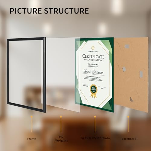 MEBRUDY 8.5 x 11 Picture Frame Set of 6, 8.5 by 11 Picture Frames Bulk, Certificate Document Degree Diploma Frame for Wall Hanging or Tabletop Display, Black - Image 4