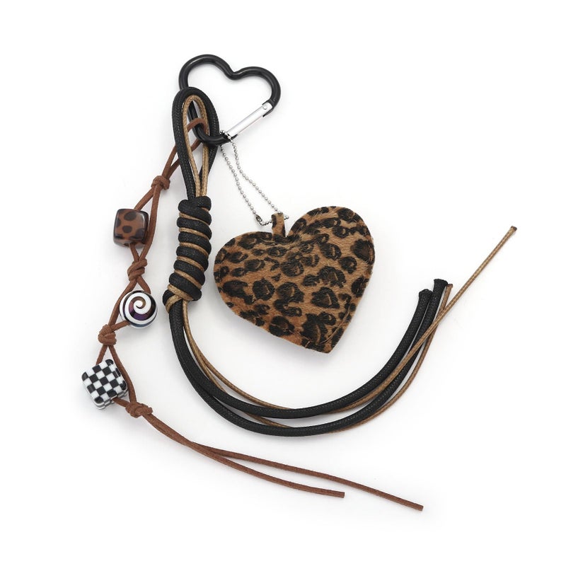 Disengor Leopard Print Heart Bag Charms for Handbags - Y2k Purse Charms Keychain with Braided Design - Bag Accessories Gifts - Image 1
