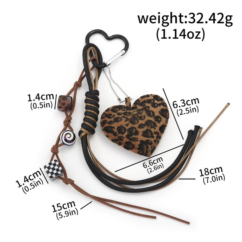 Disengor Leopard Print Heart Bag Charms for Handbags - Y2k Purse Charms Keychain with Braided Design - Bag Accessories Gifts - Image 2