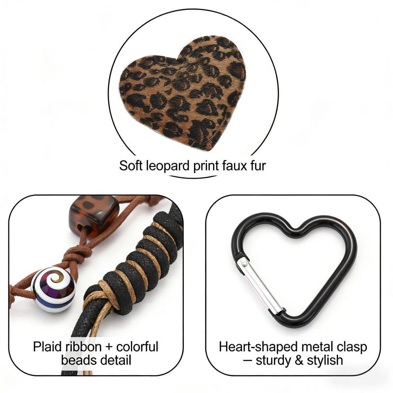 Disengor Leopard Print Heart Bag Charms for Handbags - Y2k Purse Charms Keychain with Braided Design - Bag Accessories Gifts - Image 3