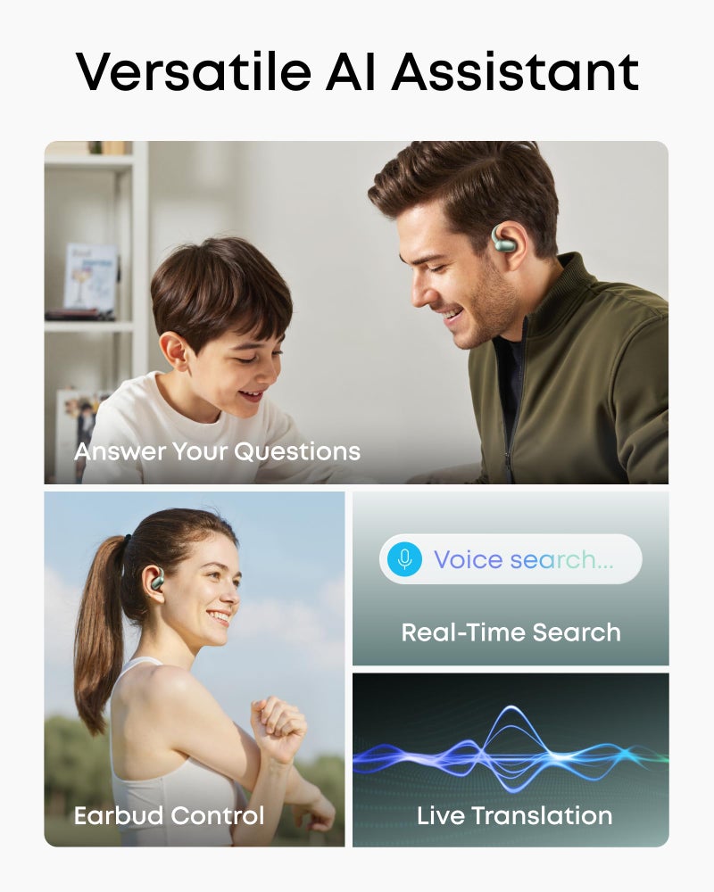 Soundcore AeroFit 2 AI Assistant Open-Ear Headphones by Anker, Pressure-Free Fit, 2X Richer Bass, Real-Time Translation Earbuds, Hi-Res, 35H Playtime, IP55 - Image 4