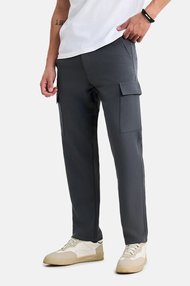سنيتش Ash Grey Solid Regular Fit Streetwear Cargo