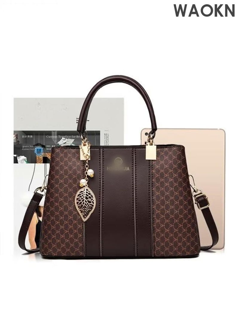 دبليو أيه أو كي أن حقيبة يد نسائية أنيقة بمقبض علوي وقلادة رائعة، حقيبة كتف كبيرة الحجم بحزام قابل للتعديل وإبزيم مغناطيسي، حقيبة كروس أنيقة وعصرية للسيدات، مثالية للمواعدة والتسوق والاستخدام اليومي، لون بني. - Image 2