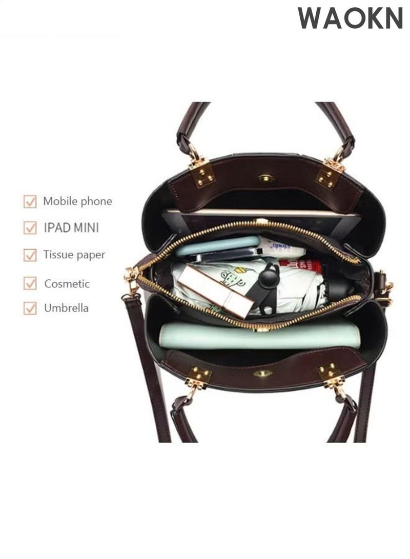 دبليو أيه أو كي أن حقيبة يد نسائية أنيقة بمقبض علوي وقلادة رائعة، حقيبة كتف كبيرة الحجم بحزام قابل للتعديل وإبزيم مغناطيسي، حقيبة كروس أنيقة وعصرية للسيدات، مثالية للمواعدة والتسوق والاستخدام اليومي، لون بني. - Image 5