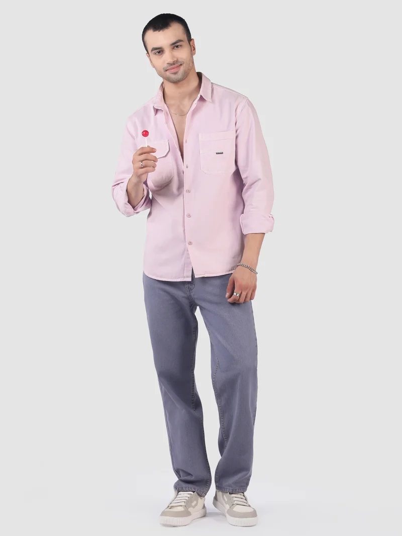 Beyoung Lilac Dual Over Dyed Patch Pocket Shirt