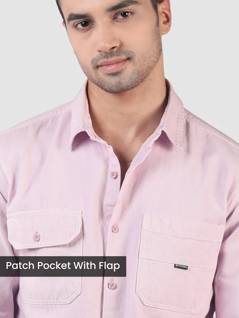 Beyoung Lilac Dual Over Dyed Patch Pocket Shirt