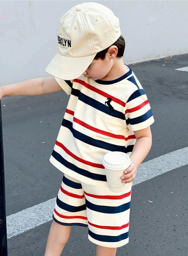 Take Two Boys Striped Round Neck T-Shirt And Shorts Set - Image 5