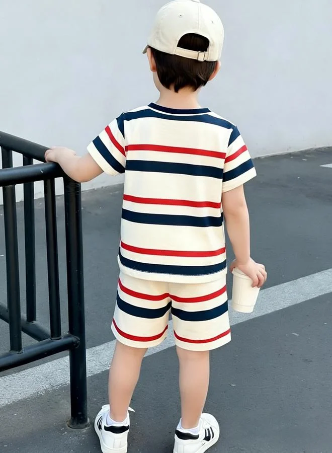 Take Two Boys Striped Round Neck T-Shirt and Shorts Set