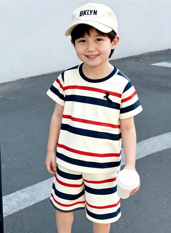 Take Two Boys Striped Round Neck T-Shirt And Shorts Set - Image 4