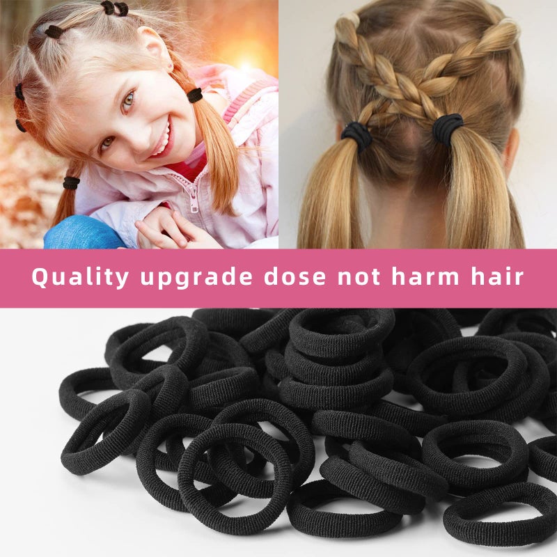 Omszte 100 Pcs Baby Hair Ties, Seamless Cotton Toddler Hair Ties for Girls and Kids, Black Small Soft Hair Elastics Ponytail Holders - Image 4