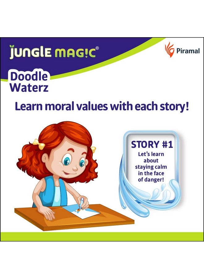 جانجل ماجيك Jungle Magic Metal Doodle Waterz - كتاب تلوين مائي قابل لإعادة الاستخدام - قصة Panchtantra I قرد وتمساح I يجف ذاتيًا مع قلم مائي سهل الإمساك به I لعبة تعليمية للأطفال - Image 3