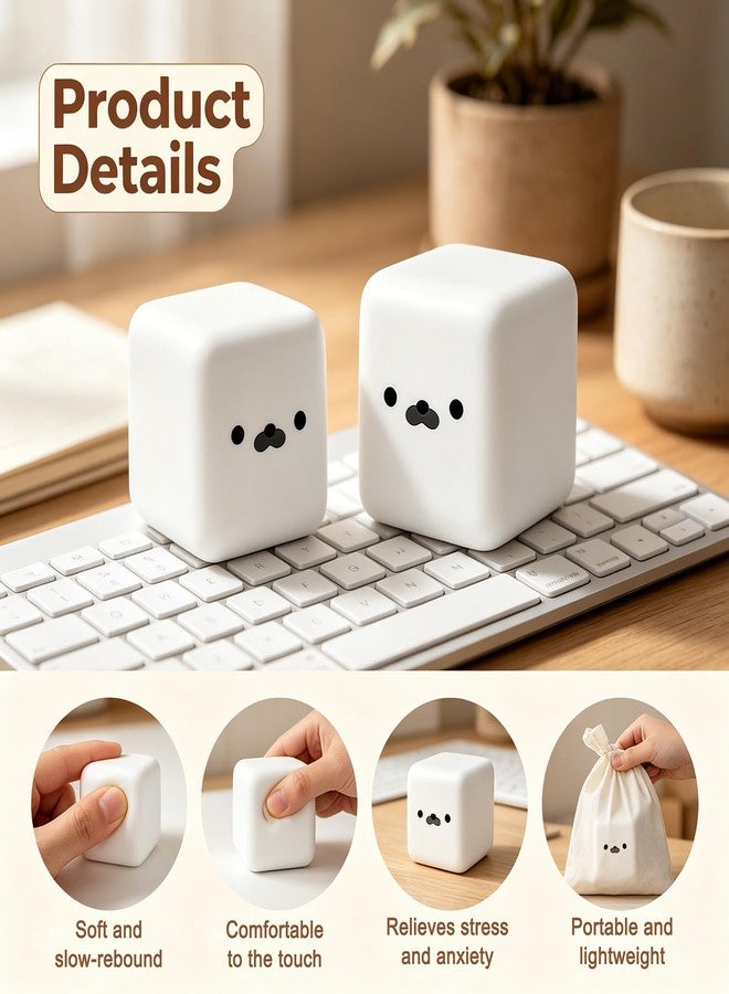 TQBAJ 2PCS Tofu Seal Squishy, White Cube Stress Toy, Soft Moldable Dough Fidget Block with Slow Rise Texture, Cute Seal Face Shaped for Adult Use in Offices and Homes - Image 2