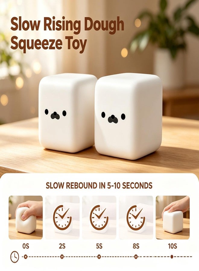 TQBAJ 2PCS Tofu Seal Squishy, White Cube Stress Toy, Soft Moldable Dough Fidget Block with Slow Rise Texture, Cute Seal Face Shaped for Adult Use in Offices and Homes - Image 3