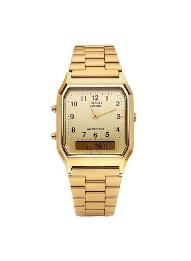 Casio Vintage Unisex Quartz Stainless Steel Gold Dial Analog Digital Watch AQ-230GA-9BHDF
