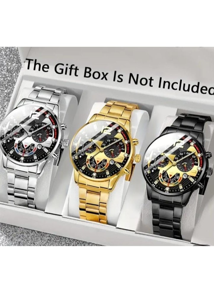 Geneva 3pcs Set Stylish Men's Quartz Watches, Business and Casual  - Image 1