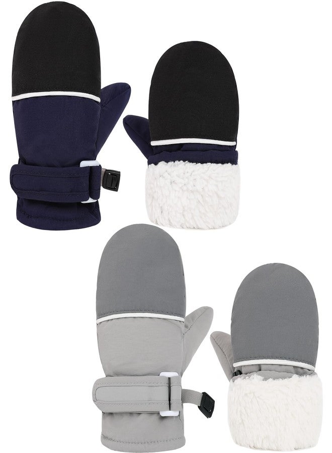 ENBAOHUI Baby GlovesToddler Snow Glove Waterproof Mittens Fleece Lined Winter Warm Glove Kids Snow Infant Ski Mitten for Baby Boys Girls Grey/Navy Blue 6-24Months - Image 1