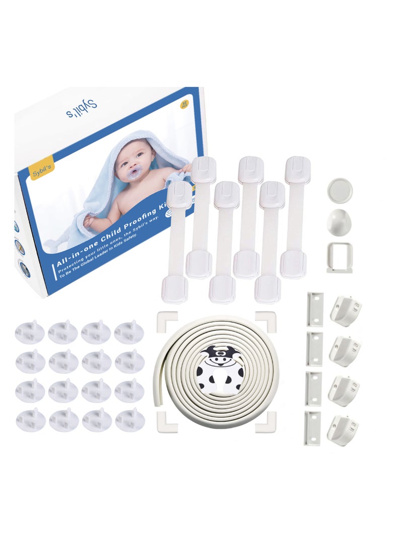 Sybil's Childproofing Safety Kit | 6 Cabinet Locks | 4m Edge Protector | 12 Corner Guards | 16 Socket Covers | 1 Door Stopper | Home Safeguarding | Ideal Gift For Newborns Proofing (Safety Kit 3) - Image 1