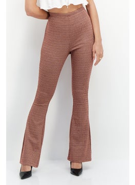 GLAMOROUS Women Bootcut Fit Houndstooth Pants, Maroon Combo  - Image 1