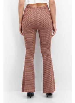 GLAMOROUS Women Bootcut Fit Houndstooth Pants, Maroon Combo  - Image 3