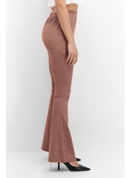 GLAMOROUS Women Bootcut Fit Houndstooth Pants, Maroon Combo  - Image 2