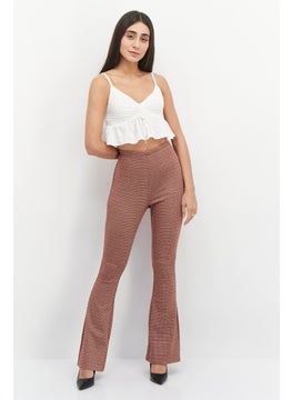 GLAMOROUS Women Bootcut Fit Houndstooth Pants, Maroon Combo  - Image 4