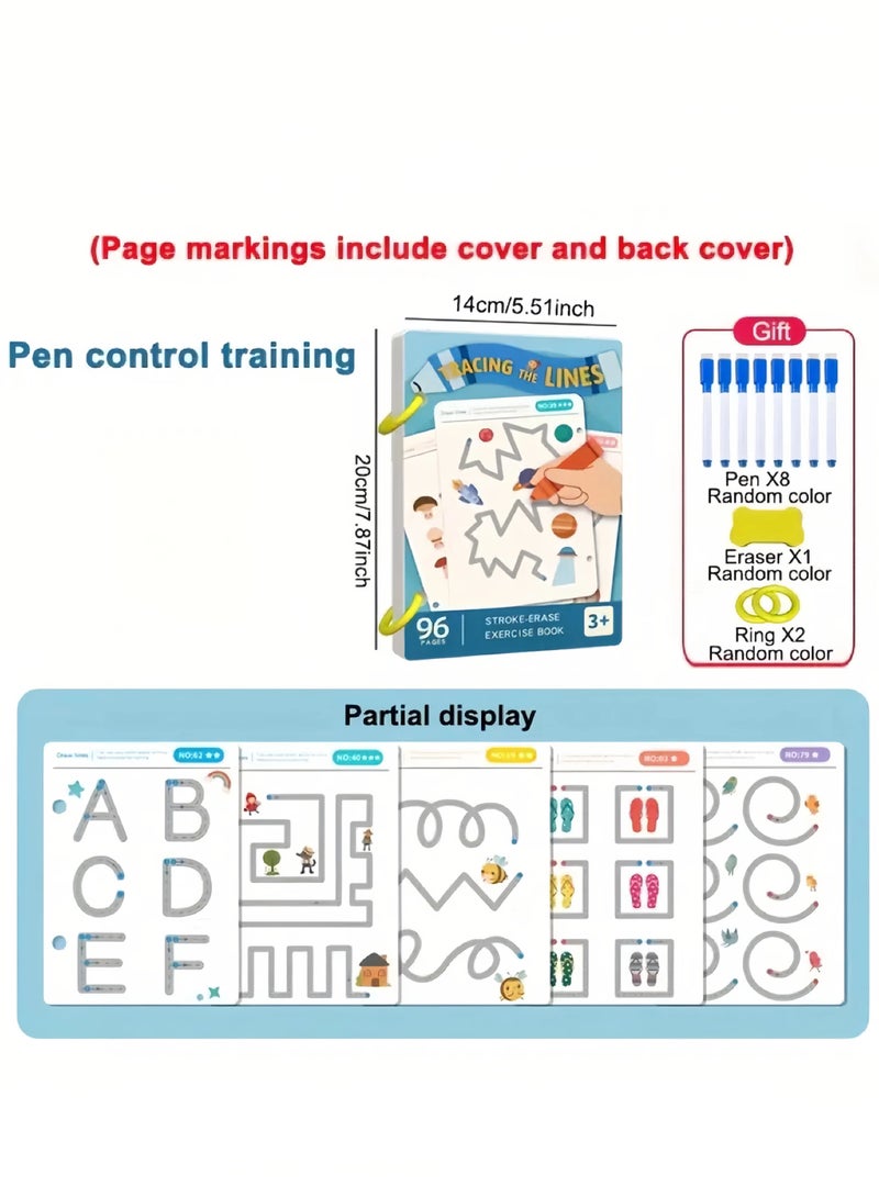 96-Page Reusable Magic Tracking Workbook with Pen & Eraser – Educational Drawing and Pen Control Training, Fun Animal & Number Activities, Perfect for Classroom, Home, or Gift Giving (Birthday, Christmas, Easter), Magic School Supplies  - Image 1