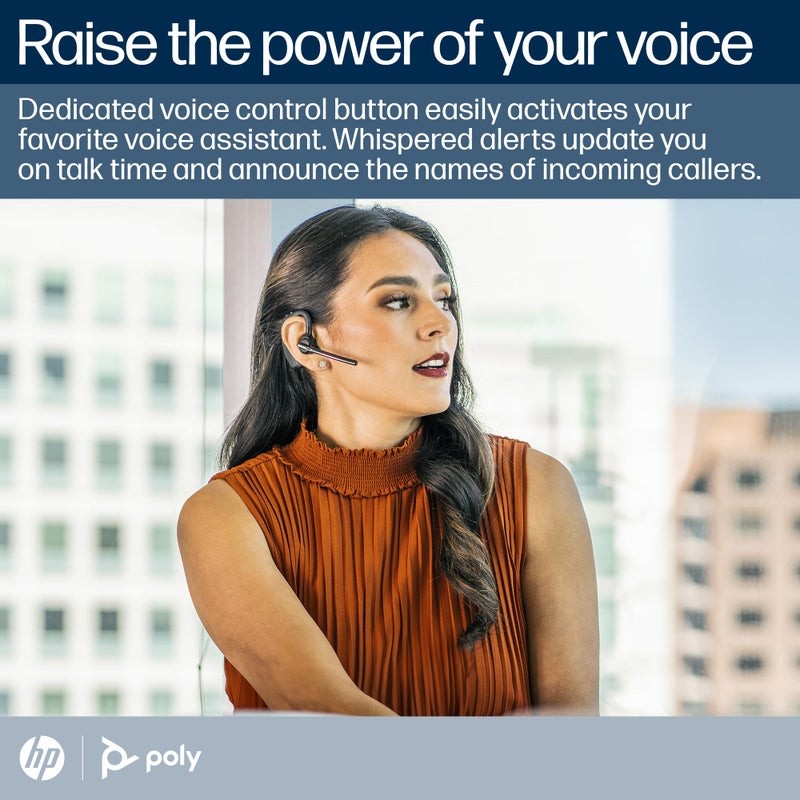 Poly سماعة بولي فويجر 5200 اللاسلكية (بلانترونيكس) - سماعة بلوتوث بأذن واحدة مع ميكروفون مانع للضوضاء - تصميم مريح - تحكم صوتي - خفيفة الوزن - الاتصال بالجوال/اللوحي عبر البلوتوث - Image 4