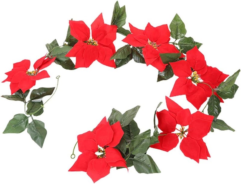 2m Christmas Rattan Garland Ornament Red Flowers Festive Holiday Decoration for Trees Mantels and Stair Railings Create Unique Atmosphere for Family Celebrations - Image 1