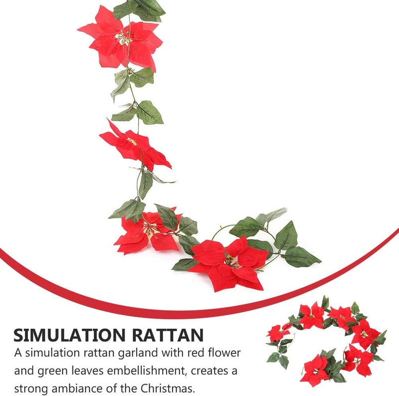 2m Christmas Rattan Garland Ornament Red Flowers Festive Holiday Decoration for Trees Mantels and Stair Railings Create Unique Atmosphere for Family Celebrations - Image 2