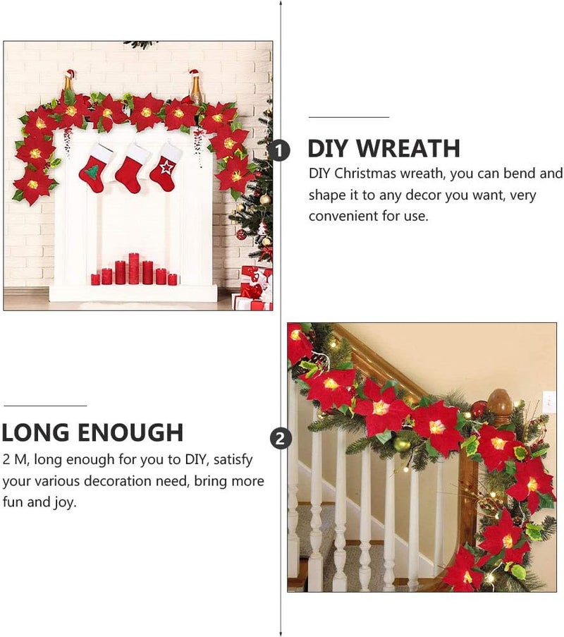 2m Christmas Rattan Garland Ornament Red Flowers Festive Holiday Decoration for Trees Mantels and Stair Railings Create Unique Atmosphere for Family Celebrations - Image 4