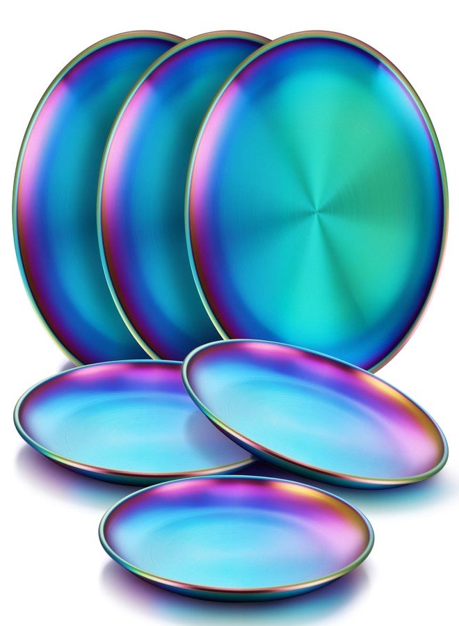 HaWare 6-Piece 18/8 Stainless Steel Plates, Metal 304 Dinner Dishes for Kids Toddlers Children, 8 Inch Colorful Feeding Serving Camping Plates, Reusable Dinnerware, Non-toxic, Dishwasher Safe, Rainbow - Image 1