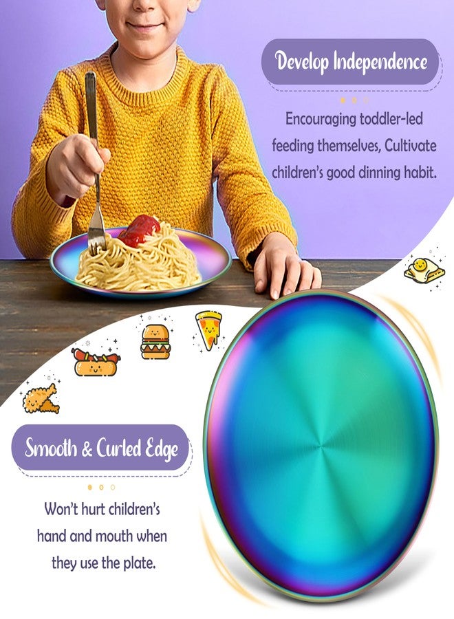 HaWare 6-Piece 18/8 Stainless Steel Plates, Metal 304 Dinner Dishes for Kids Toddlers Children, 8 Inch Colorful Feeding Serving Camping Plates, Reusable Dinnerware, Non-toxic, Dishwasher Safe, Rainbow - Image 5