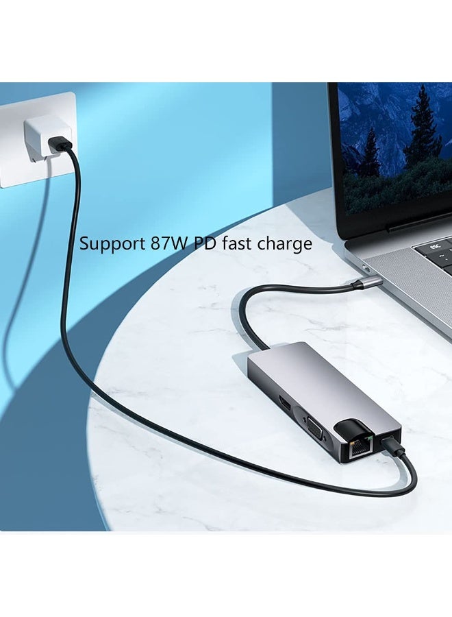 8-in-1 USB C Hub Adapter with 4K HDMI, VGA, 2 USB 3.0, PD Charging, SD/TF, Ethernet, USB C Splitter for MacBook, Dell, HP, Lenovo Laptop - Image 5