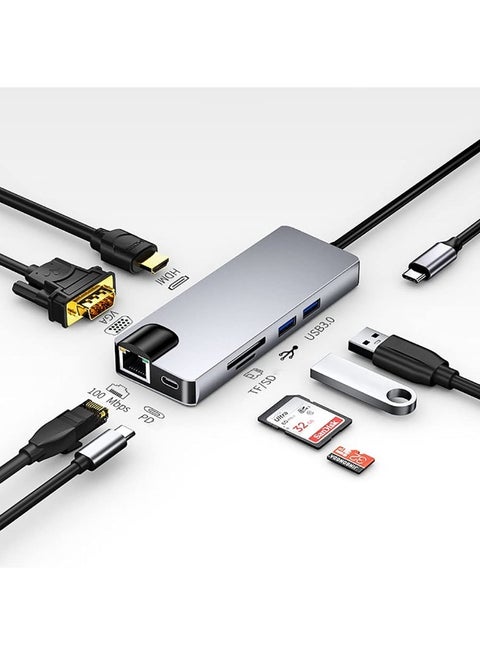 8-in-1 USB C Hub Adapter with 4K HDMI, VGA, 2 USB 3.0, PD Charging, SD/TF, Ethernet, USB C Splitter for MacBook, Dell, HP, Lenovo Laptop