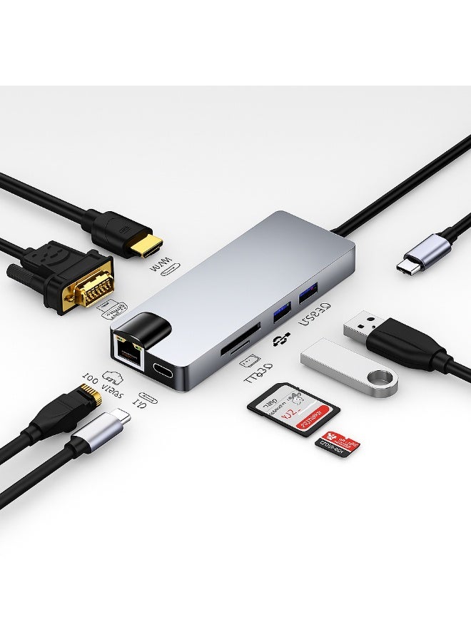 8-in-1 USB C Hub Adapter with 4K HDMI, VGA, 2 USB 3.0, PD Charging, SD/TF, Ethernet, USB C Splitter for MacBook, Dell, HP, Lenovo Laptop - Image 2