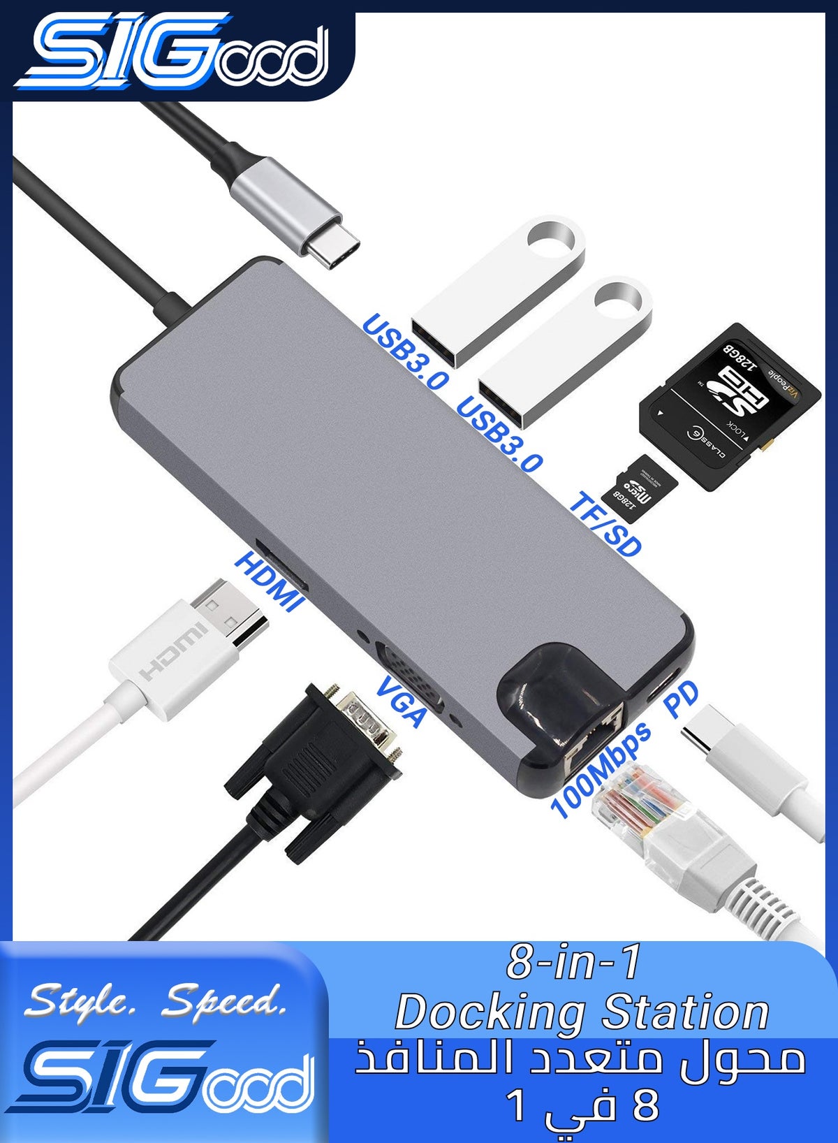 sigood Sigood 8-in-1 usb-c Hub Adapter usbc 87W Z06D7A2D31413C97F5100Z