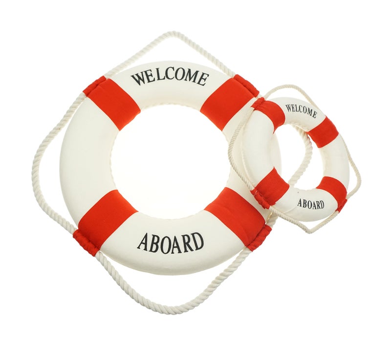 Bilipala Rustic Nautical Decorative Welcome Cloth Life Ring Buoy Home Wall Door Hangings Decor Red Pack of 2 - Image 1