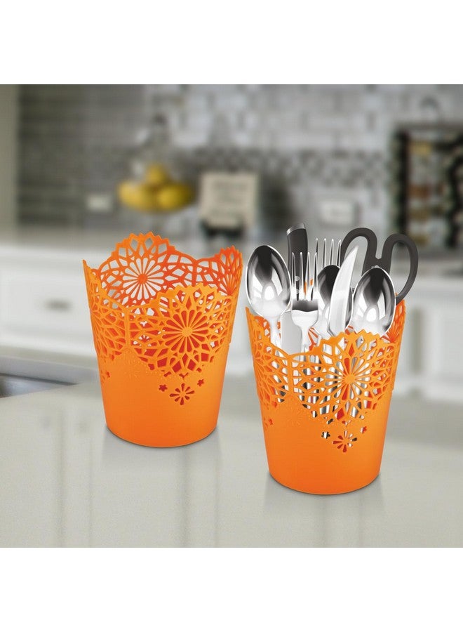 Nayasa Lacy Tall 2 Pcs Cylindrical Basket Set | Portable Basket | Basket Holder | Orange - Image 4