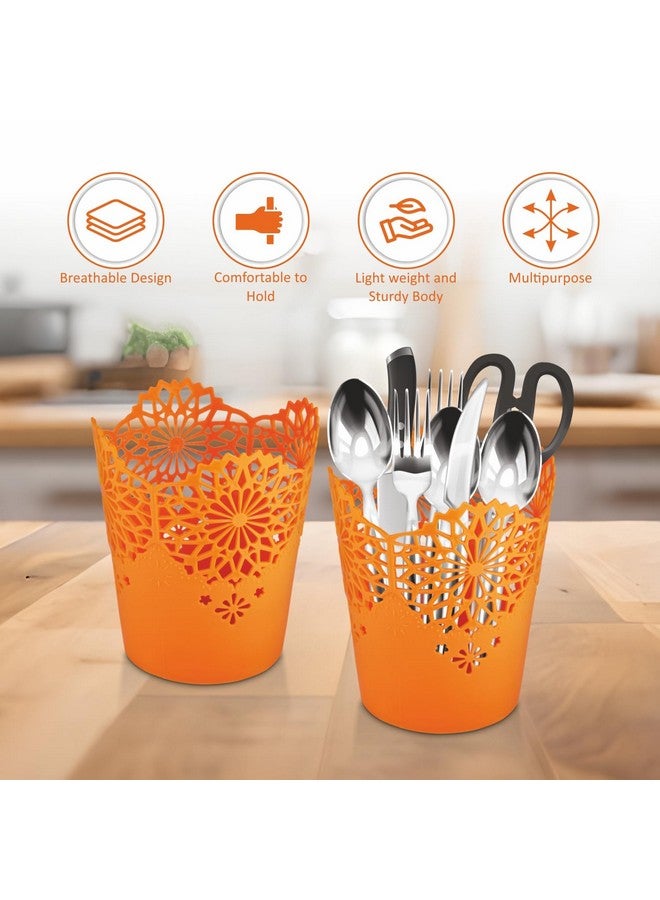 Nayasa Lacy Tall 2 Pcs Cylindrical Basket Set | Portable Basket | Basket Holder | Orange - Image 3