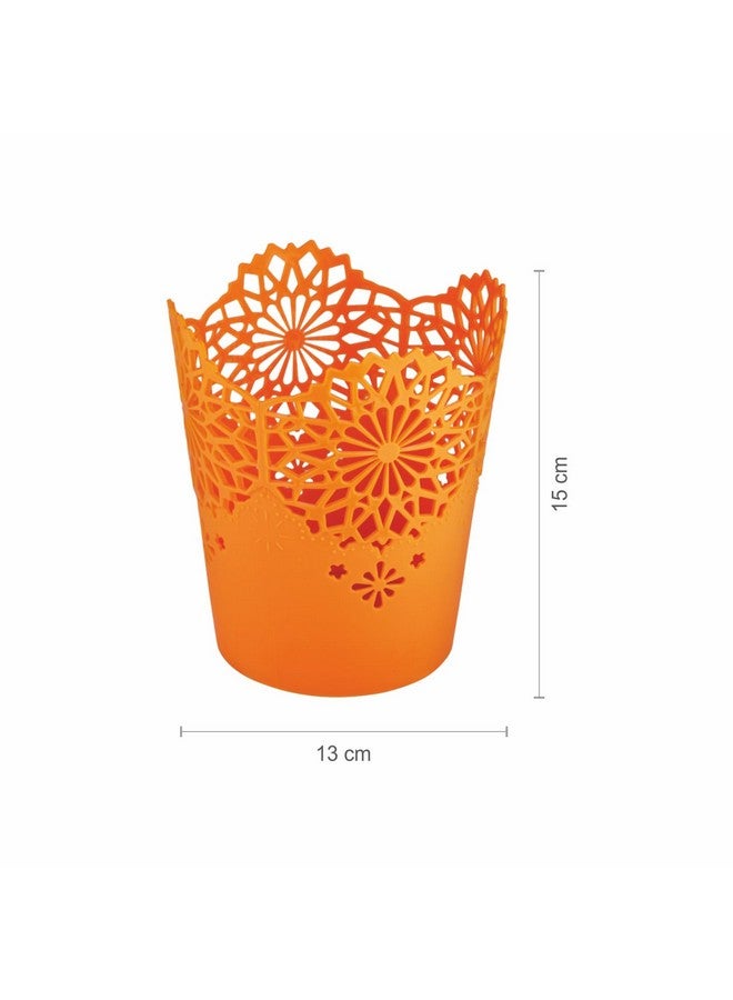 Nayasa Lacy Tall 2 Pcs Cylindrical Basket Set | Portable Basket | Basket Holder | Orange - Image 2