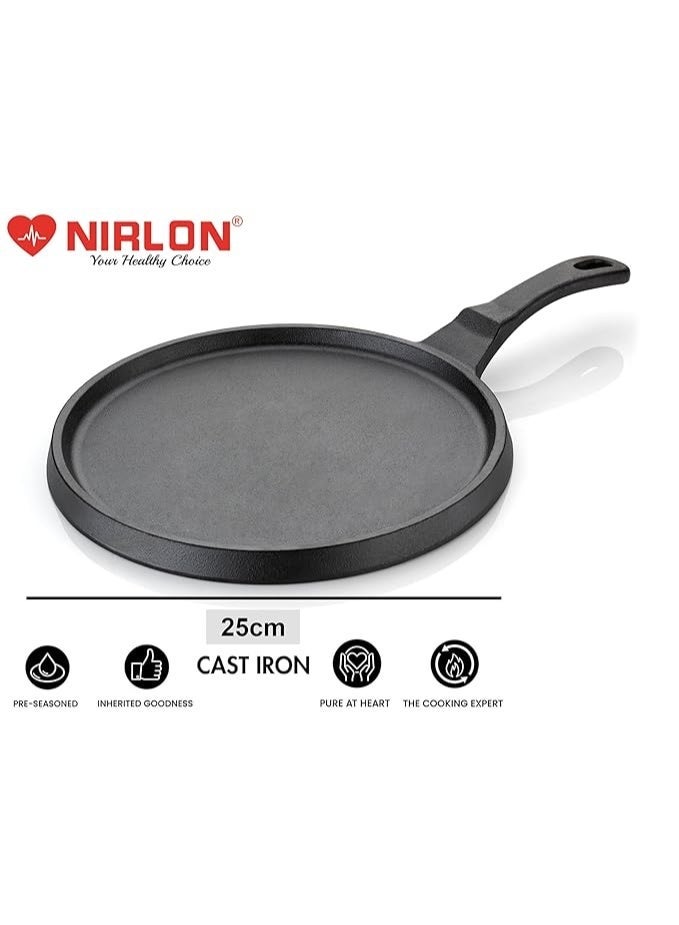 NIRLON Pre-Seasoned Cast Iron Tawa for Dosa/Chapathi Pan with Long Handle | 25cm| Gas & Induction Stove-Friendly | Naturally Nonstick, 100% Pure & Toxin-Free, No Chemical Coating - Image 3