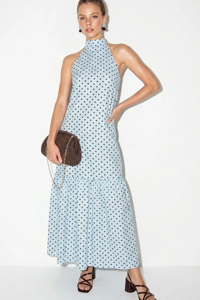 بيانكو لوتشي LUCCI Halter Polka Dot A-Line Maxi Dress
