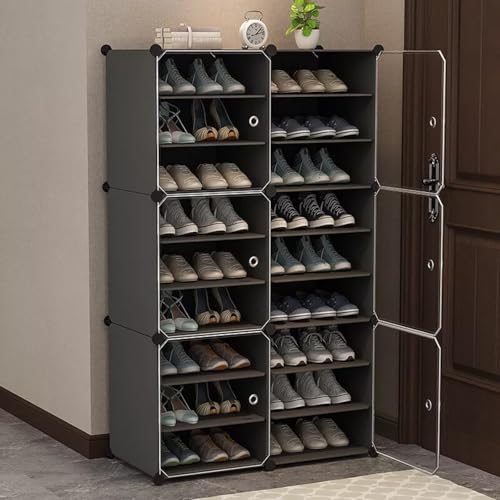 KEEKOS Shoe Rack Plastic,Portable with Dustproof Door, Multi-Purpose Plastic for Home Foldable Portable Shelves Chappal, Slipper, Heels, Boots,Stand (Light Grey, 18-Shelf-6-Door) - Image 1