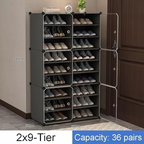 KEEKOS Shoe Rack Plastic,Portable with Dustproof Door, Multi-Purpose Plastic for Home Foldable Portable Shelves Chappal, Slipper, Heels, Boots,Stand (Light Grey, 18-Shelf-6-Door) - Image 2