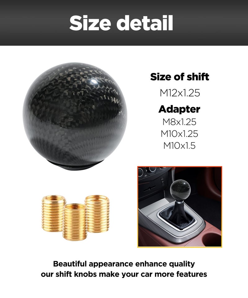 SUJADE YAKEFLY Universal Shifter, Round Carbon Fiber Shift Knob with 3 Aluminum Adapters, Automatic Gear Shift Knob (Carbon Black) - Image 2