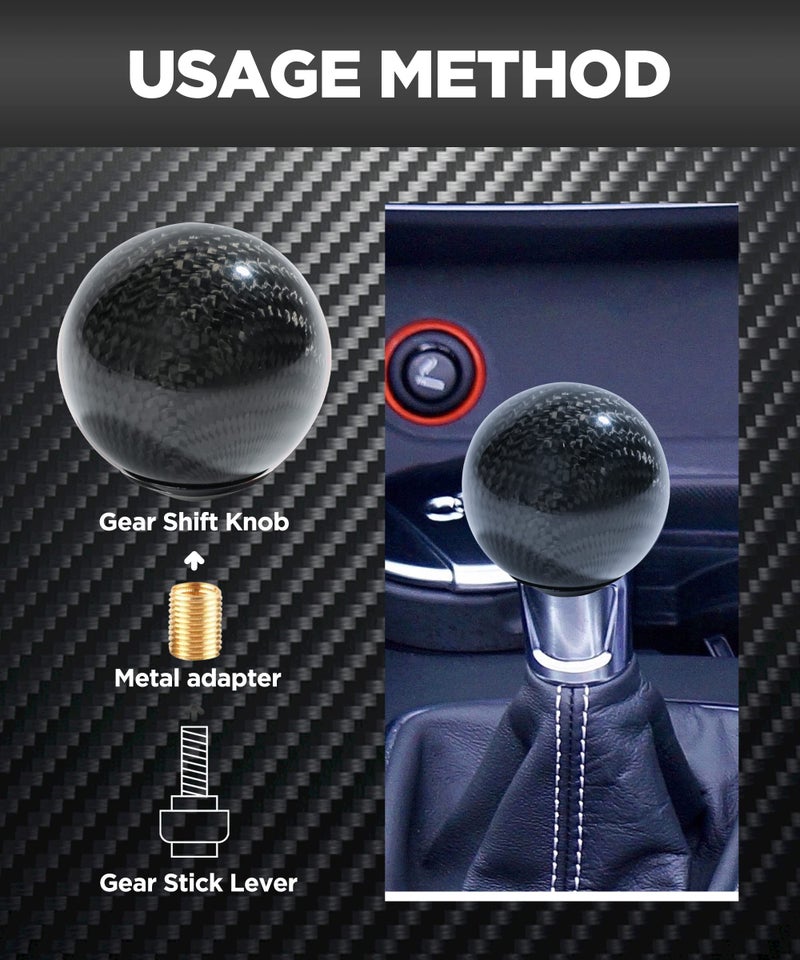 SUJADE YAKEFLY Universal Shifter, Round Carbon Fiber Shift Knob with 3 Aluminum Adapters, Automatic Gear Shift Knob (Carbon Black) - Image 4