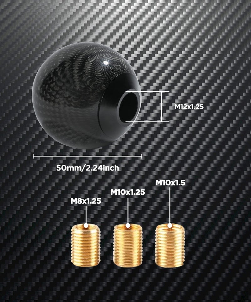 SUJADE YAKEFLY Universal Shifter, Round Carbon Fiber Shift Knob with 3 Aluminum Adapters, Automatic Gear Shift Knob (Carbon Black) - Image 3